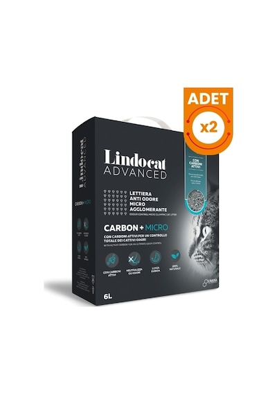 Lindocat Advanced Carbon Aktif Karbonlu Ekstra Topaklanan İnce Taneli Kedi Kumu 2 Adet 6 Lt