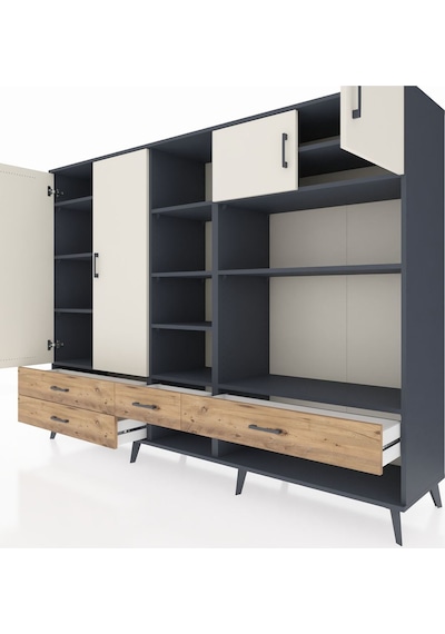 Hyperion Dolap 12 Raflı 4 Çekmeceli 4 Kapaklı 220x44x163 Antrasit Antrasit-aytaşı/çam
