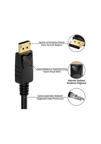 300cm Monitör Kablosu Ultra Hd 4k 1.2 Dp Displayport To Displayport Yüksek Kalite Görüntü Ve Ses Aktarımı