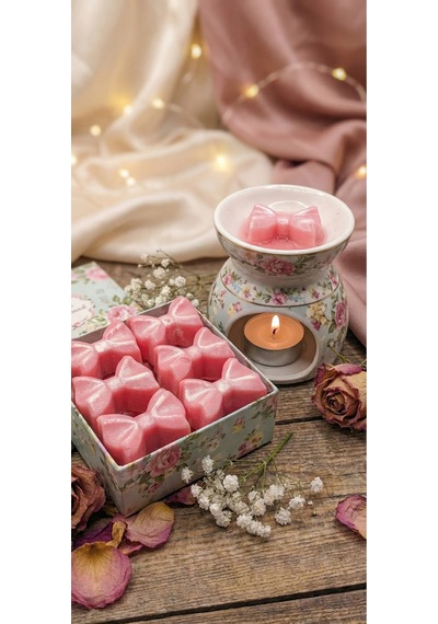 12'li Pembe Simli Fiyonk Desenli Vegan Buhurdanlık Soya Mum