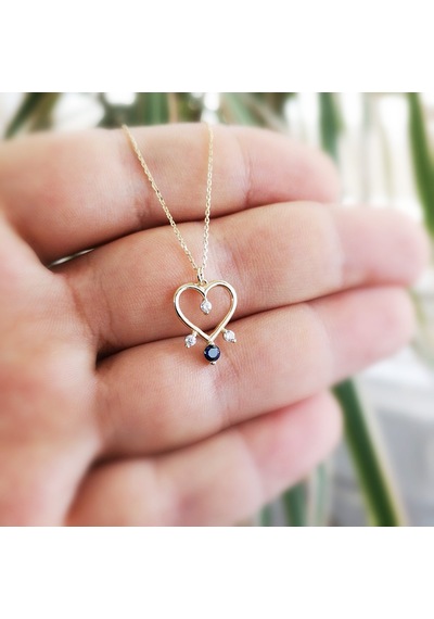 Altın Safir Rengi Taşlı Kalp Kolye As1492Klr3 Altınsepeti