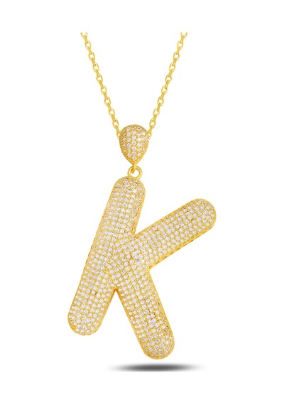 Brezza Lusso Jewelry 18k Serie Oro K Harfi Kadın Gümüş Kolye 50 CM 50 CM