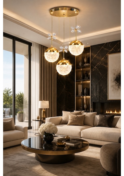 Grate Model Gold Kaplama 3 Renk Salon Mutfak Oturma Odası Led Spor Modern Sarkıt Avize