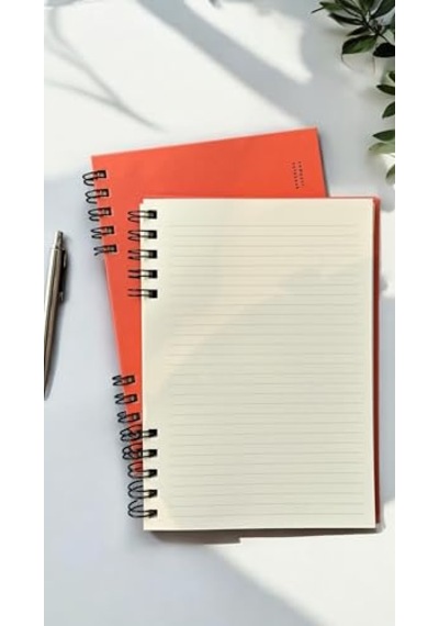 Fark Tanıtım Spiralli 80 Yaprak Çizgili A5 Defter, Not Defteri, Okul Defteri, 4 Farklı Renk Seçeneği 04 Orange Coral Açık Gri