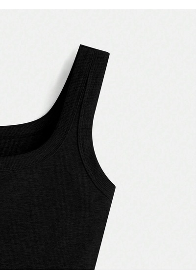 Liona U Yaka Askılı Siyah Renk Fitilli Crop Top Büstiyer