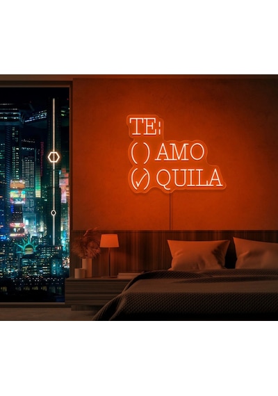 Te:amo/quıla Yazılı Ve Şekilli Neon Tabela Turuncu