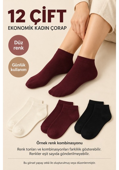 Efemicgiyimstore 12 Çift Ekonomik Kadın Çorap Düz Model, Karışık Renk Çoklu Paket Çok Renkli Efemicgiyimstore 12 Çift Ekonomik Kadın Çorap Düz Model, Karışık Renk Çoklu Paket Çok Renkli