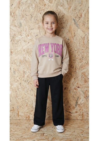 Fidekids Kız Çocuk Alt Üst Takım %100pamuklu Rahat Kumaş Takım Krem - Siyah
