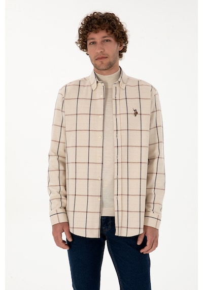 U.S. Polo Assn. Erkek Krem Kareli Uzun Kollu Regular Gömlek 50316617-VR182