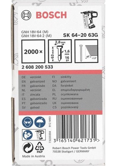 Bosch 63 Mm Görünmez Başsız Tel Çivi 20 2000 Adet 2608200533