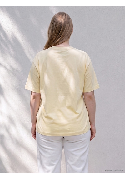 Lcw Curve Sarı Büyük Beden %100 Pamuklu Oversize Kadın Tişört