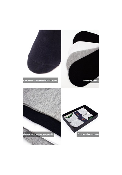 Just Inner Erkek 6 Lı Bambu Çorap Sneaker Dikişsiz Rahatlık Hissi 11300 Gri
