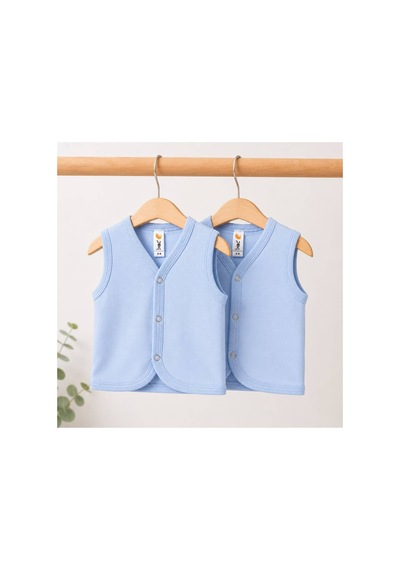 H&c Coolboy H & C %100 Pamuk 2'li Bebek Yeleği Çıtçıtlı Kolsuz İç Yelek 0-36 Ay Mavi