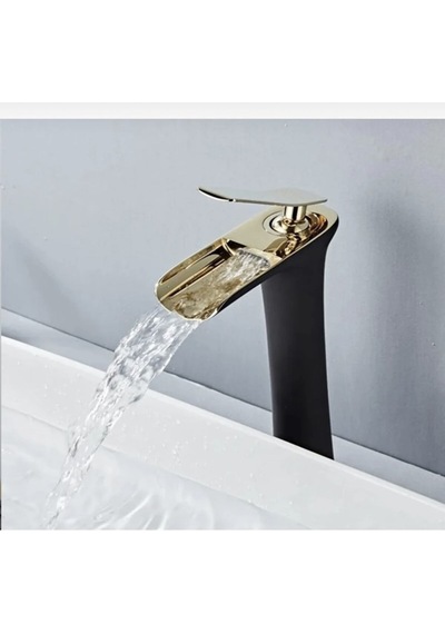 İsaoğlu Yapı Şelale Lavabo Bataryası Çanak Lavabo Musluğu Siyah Gold Naturel Akışlı Batarya Gold
