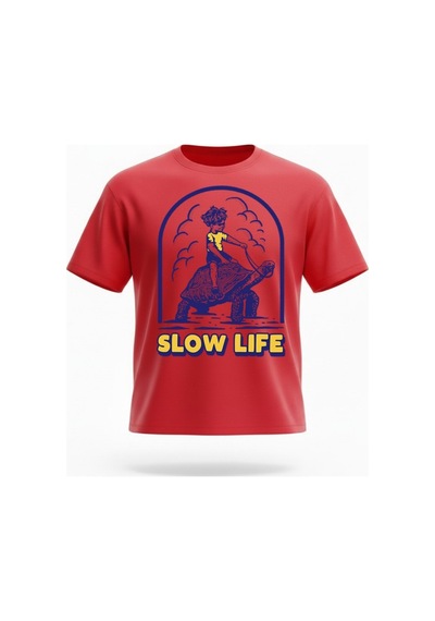 Urbantrendstore Unisex Slow Life Kaplumbağa Oversize Fit Rahat Geniş Salaş T-shirt Günlük Tişört Kırmızı