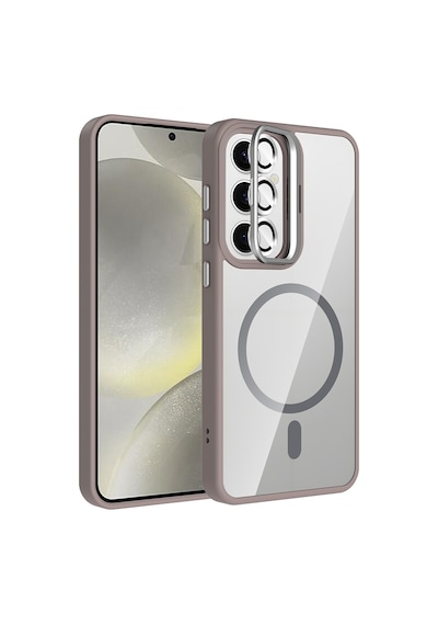 Galaxy Uyumlu S24 Kılıf Standlı + Kamera Lens Koruma Setli M-safe Şarj Özellikli Mkst Etro Pembe Pembe