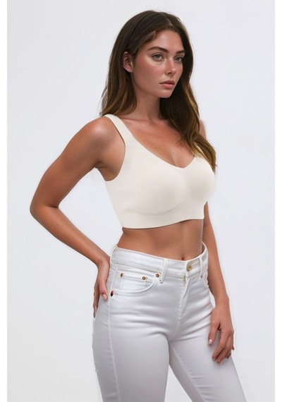 Cottonhill Seamless Bra - Curve Krem Lazer Kesim Dikişsiz Toparlayıcı Büyük Beden Kadın Sütyen