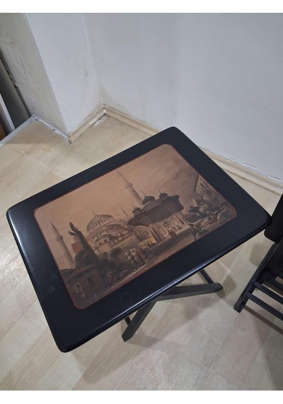 Bengi Ankara Mobilya Zigon Çanta Resimli 90581 Dikdörtgen Model Kayın Parlak Siyah Natüre El Yapım Siyah