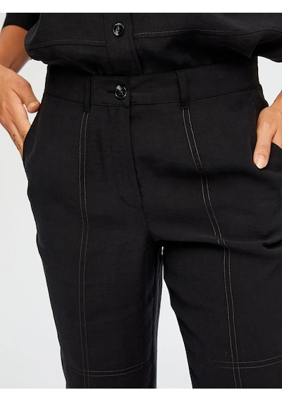 Faik Sönmez Dikiş Detaylı Staright Fit Kadın Pantolon W26pnt004 Siyah