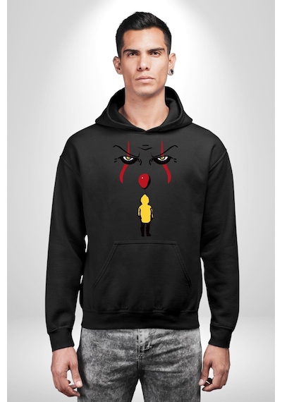 Pennywise Vs Georgie Korku Filmi Kadın Erkek Siyah Kapüşonlu Sweatshirt Hoodie Siyah