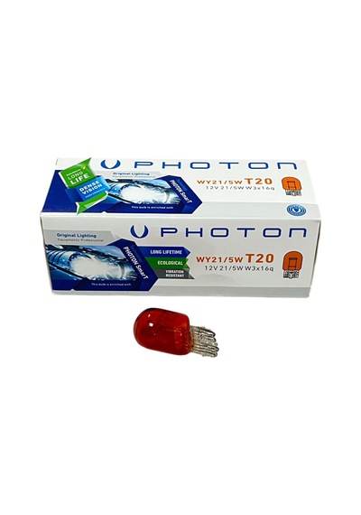 Photon T20 WY21/5W 12V Büyük Dipsiz Minyatür Turuncu Çift Telli Dipsiz Ampul 10 Adet