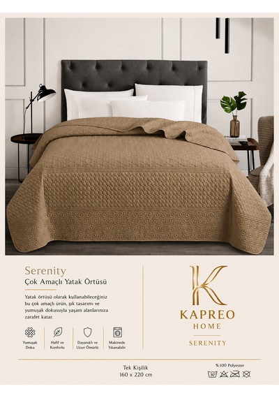Kapreo Home Çok Amaçlı Çift Taraflı 8tek Kişilik Yatak Örtüsü 160 X 220 Açık Kahverengi