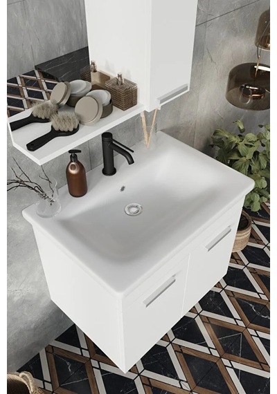 Banyo Defne 02 65 65 Cm %100 Mdf Banyo Dolabı Aynalı Dolaplı Üst Dolap Seramik Lavabo Beyaz Banyo Defne 02 65 65 Cm %100 Mdf Banyo Dolabı Aynalı Dolaplı Üst Dolap Seramik Lavabo Beyaz