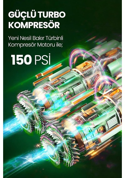 Dijital Ekranlı Şarjlı Araç Hava Kompresörü Ledli Powerbank Lastik Top Yatak Şişirme Pompası 150psi Diğer