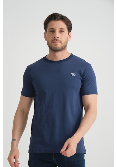 Shooter Sportwear Shooter Erkek T-shirt Nefes Alabilen Esnek Pamuklu Kumaş Regular Kalıp Minimal Logolu İndigo