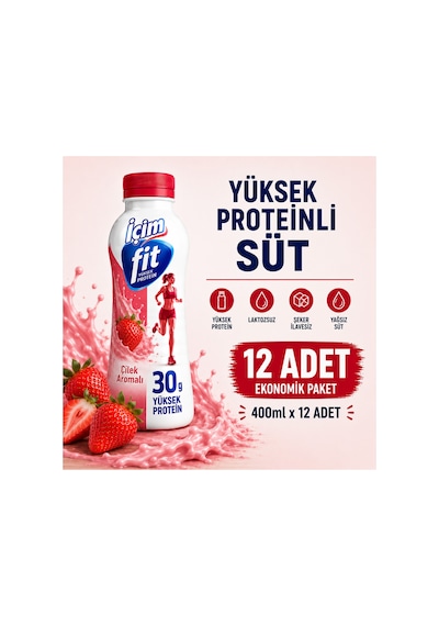 Fit Yüksek Proteinli Laktozsuz Çilekli Süt 400ml X 12 Adet