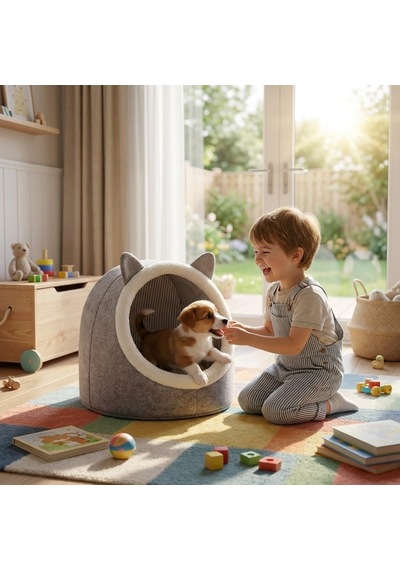 Ayrex Orret Home Keçe Kedi Köpek Evi Peluşlu / Ev Tipi Evcil Hayvan Yuvası, Sıcak Ve Konforlu Kedi Evi, Köpek Yata