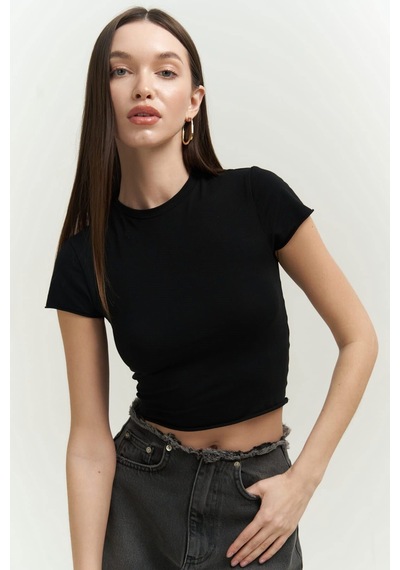 Mai Collection 2734 - El Amor Siyah Penye Crop Mor - Siyah