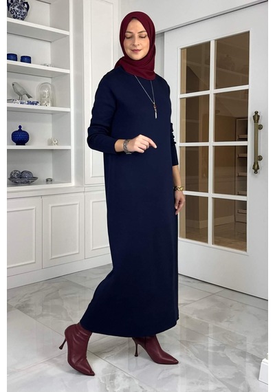 Rabia Şamlı Öykü Çelik Örme Triko Elbise Lacivert Normal