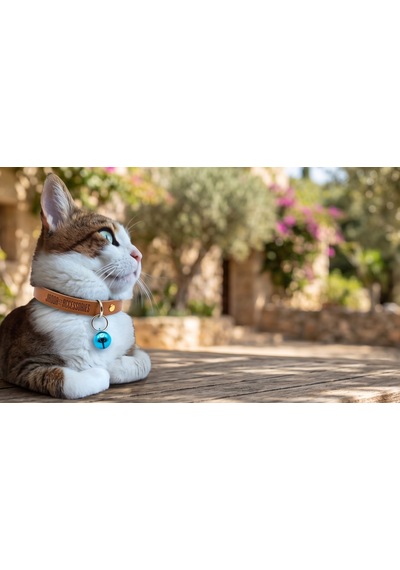 Jadda El Yapimi Deri Kedi Tasmasi Zilli Deri Kolay Açilan Klips Tokali Mavi