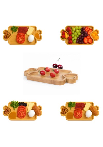 İbico Bambu Ahşap Kalp Bölmeli Dikdörtgen Servis Tabağı Küçük Sunum Tepsisi 24,9 Cm X 13,9 Cm X 1,4 Cm Ahşap