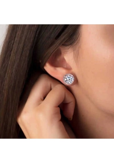 Gümüş Rose Oval Montür Pırlanta Modeli Küpe Gümüş