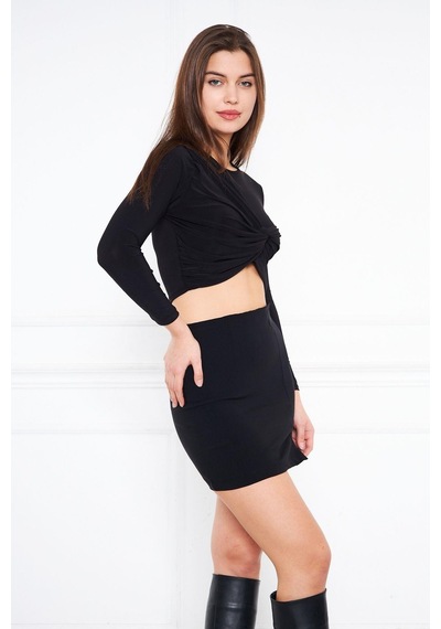 Darlin Moda Siyah Yırtmaçlı Mini Etek Dm2016 Siyah