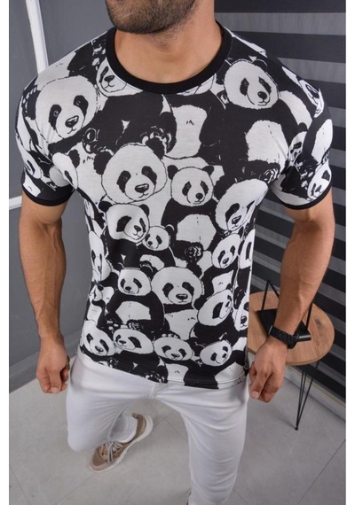Mcz Giyim Siyah Renk Bisiklet Yaka Slim Fit Erkek T-shirt