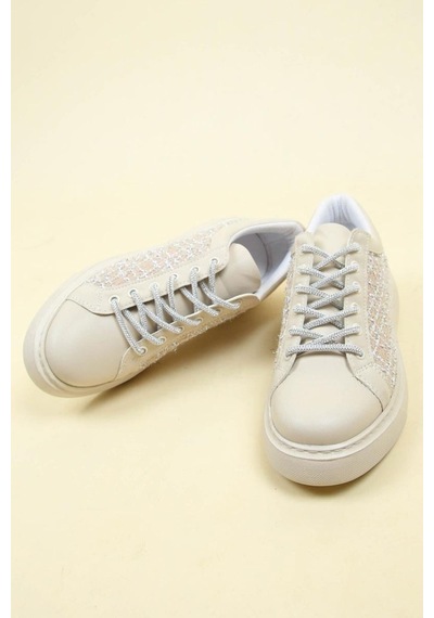 Cilt-Tekstil Garnili Sneakers Bej-Bej