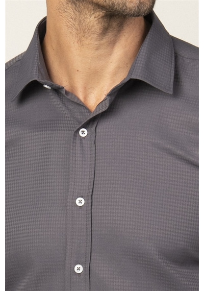Tudors Modern Fit Uzun Kol Armürlü Kravatlık Erkek Gömlek-26541 Gri