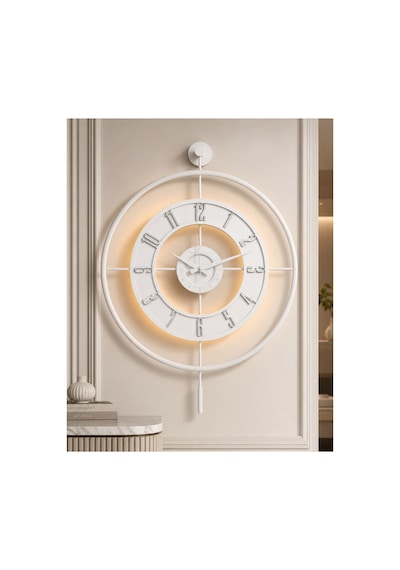 Pey Aksesuar Metal Camlı Duvar Saati 60x80 Cm Büyük Boy Işıklı Gerçek Cam Beyaz-şeffaf-beyaz-gümüş M61-beyaz-şeffaf-beyaz-gümüş