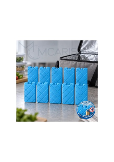 10'lu Kilitli Buz Aküsü Seti - Dondurucu Buz Kasedi Ice Box Soğutucu Blok Mavi Beyaz