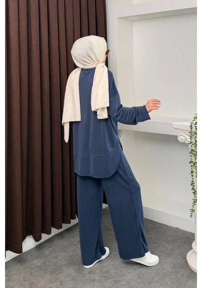 Mihran Butik Kalina Model İthal Pike Kumaş Cep Detaylı Kadın Takım Lacivert
