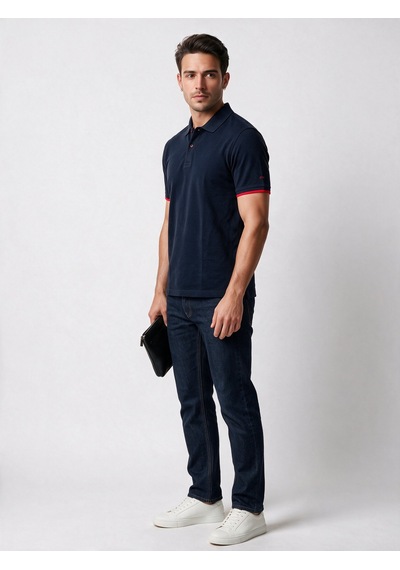 Giant Erkek Polo Yaka Pamuklu Kısa Kollu Logolu T-shirt Lacivert