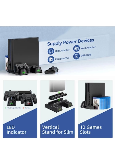 Ps4 3 Soğutma Fanlı Stand Şarj Dock Playstation 4 Slim Tp4-882c