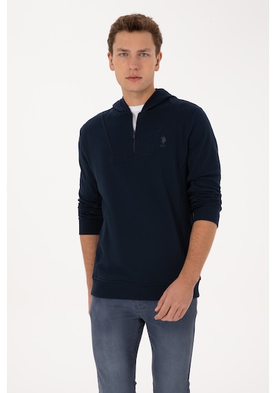U.S. Polo Assn. Erkek Regular Fit Yarım Fermuarlı Kapüşonlu Lacivert Sweatshirt 50316391-VR033