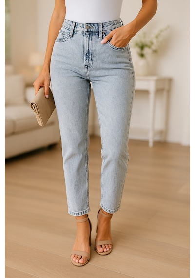 Cedy Denim Kadın Yüksek Bel Soho Boyfriend Jean C599 Beyaz