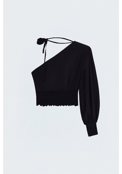 Sateen Çiçek Detaylı Bluz - Siyah-137960