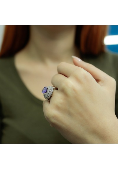 Lova Pırlantalı Oval Ametist Yüzük - 1030163