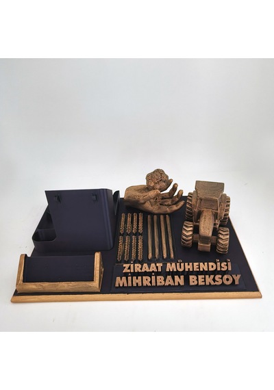 Kişiye Özel Ziraat Mühendisi Masa İsimliği Ve Kartvizitlik Gold - Siyah